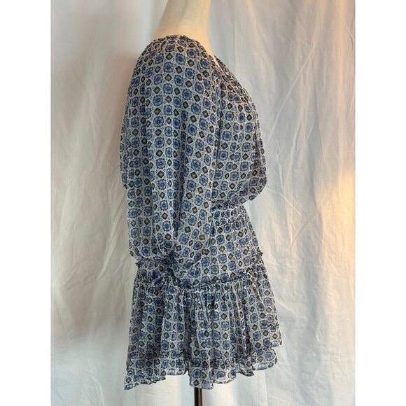 NWT MISA Blouson Dress Balloon Sleeve Tiered Ruffle Skirt Boho Blues - Picture 5 of 11